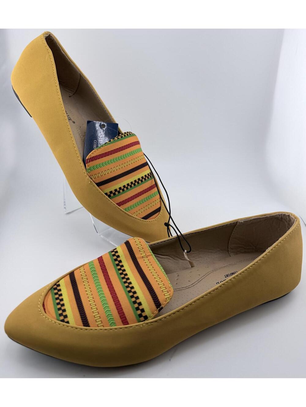 Ashley Blue Loafers Size 8 Yellow Striped Comfort Casual